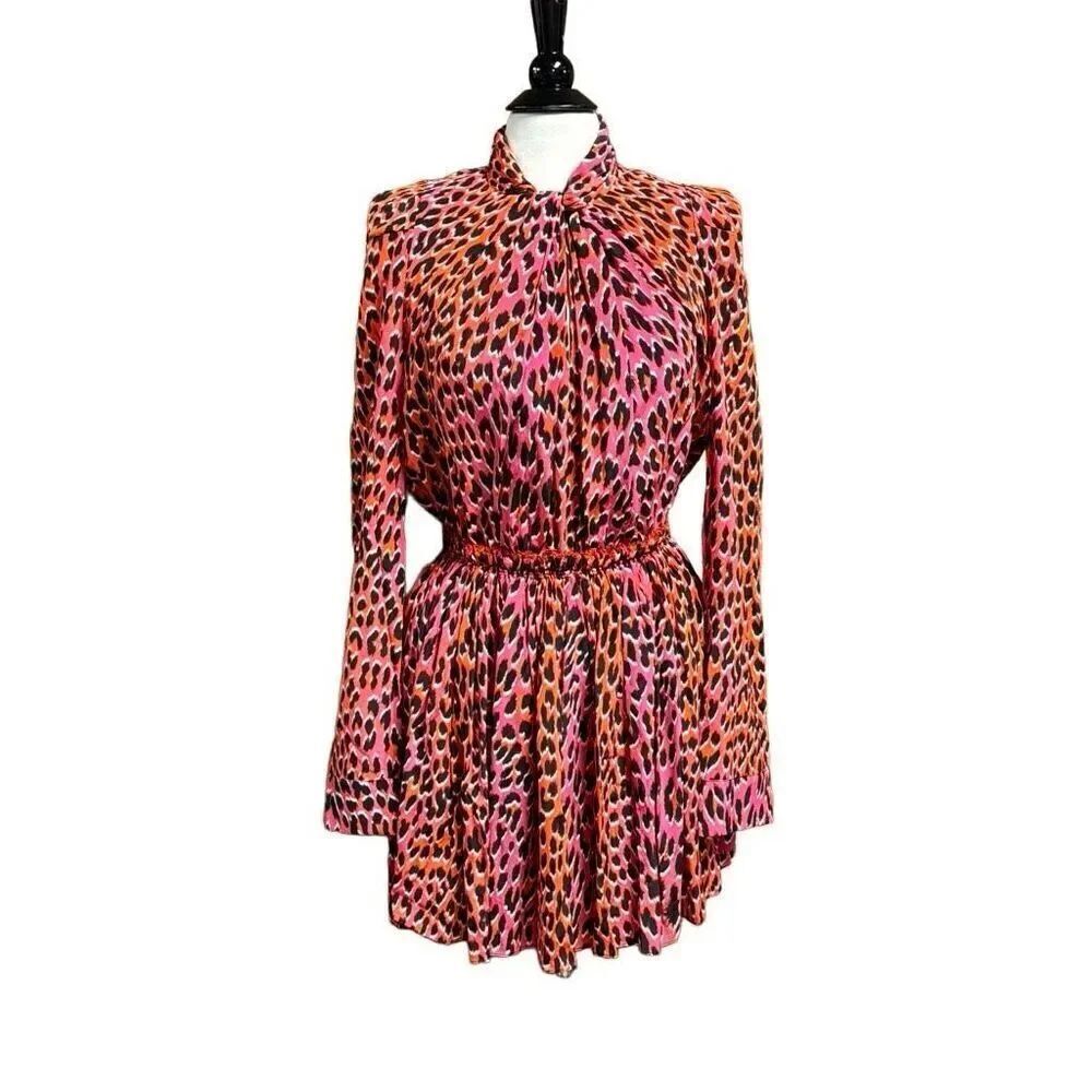 Zadig & Voltaire Ryde Pink & Orange Leopard Silk Dress Size Medium NEW